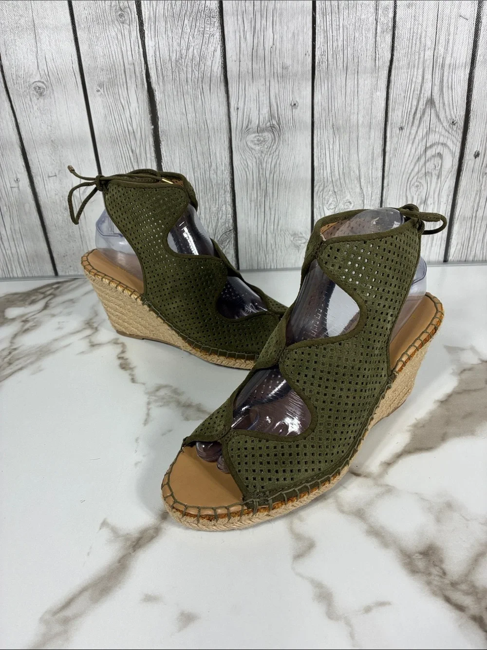 Franco Sarto| Olive Green Wedge Espadrille Sandals Size 8.5